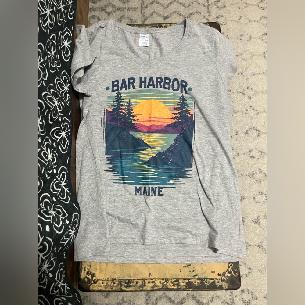 Port and Company Gray Bar Harbor Maine Graphic Tee